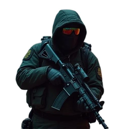 mask, jacket, weapon, staff transparent PNG cut-out