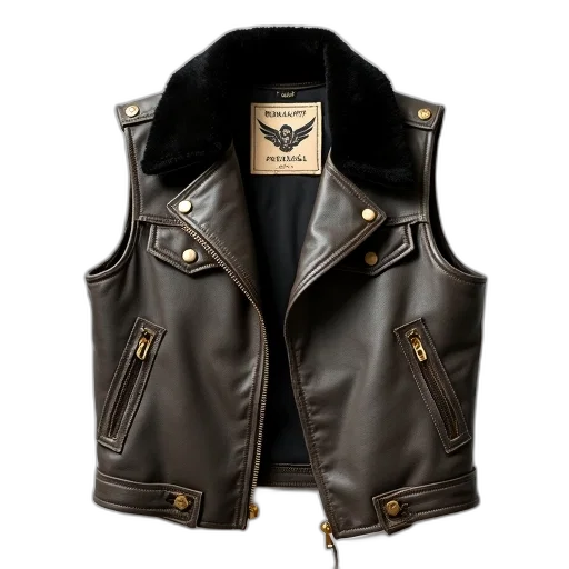 jacket, worn, leather, vest transparent PNG cut-out
