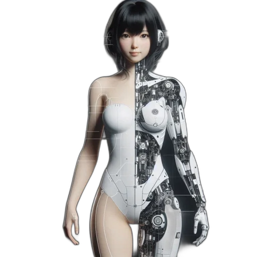 robot, dress, cyberpunk, 3d render transparent PNG cut-out