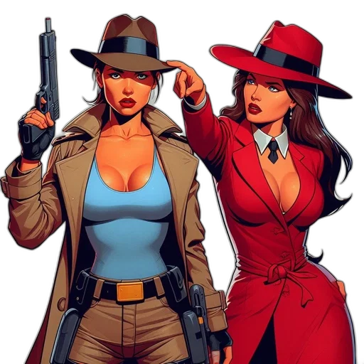 comic book art, concept art, cartoon, two transparent PNG cut-out