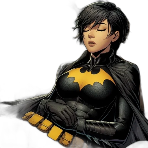 comic book art, concept art, bat-themed, superheroine transparent PNG cut-out