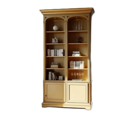 furniture, 3d render, gold, bookcase transparent PNG cut-out