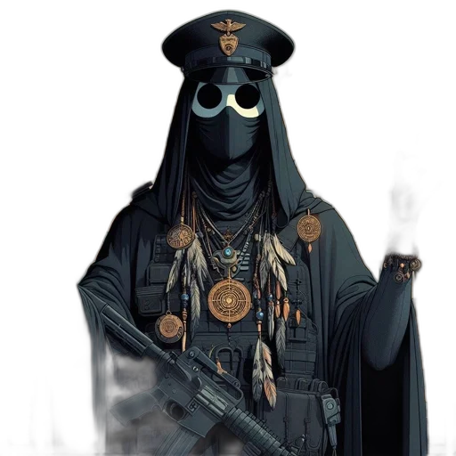 staff, mask, jacket, weapon transparent PNG cut-out
