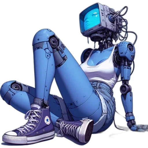 robot, cyberpunk, concept art, vaporwave transparent PNG cut-out