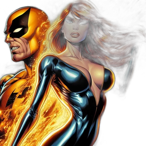 comic book art, concept art, fire, three transparent PNG cut-out
