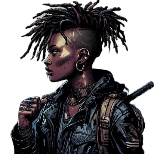 jacket, weapon, hair, staff transparent PNG cut-out
