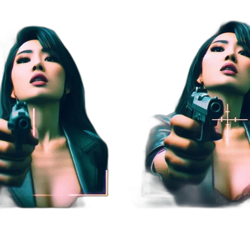 weapon, jacket, face, concept art transparent PNG cut-out