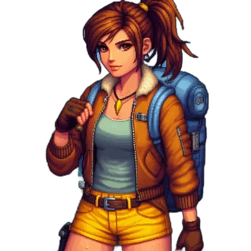 jacket, staff, pixel art, concept art transparent PNG cut-out