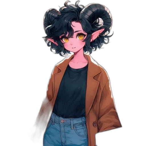 jacket, hair, staff, creature transparent PNG cut-out