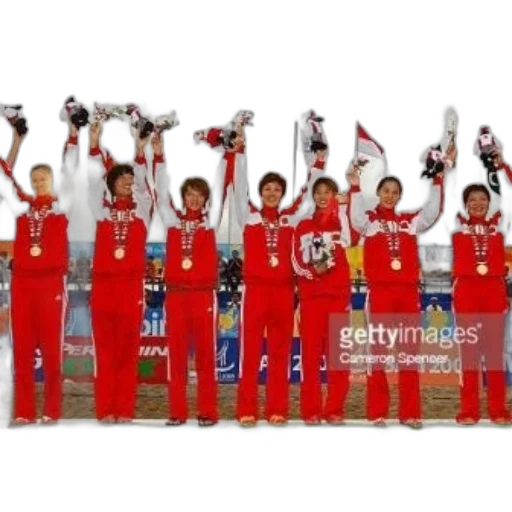 staff, group, athletes, red transparent PNG cut-out