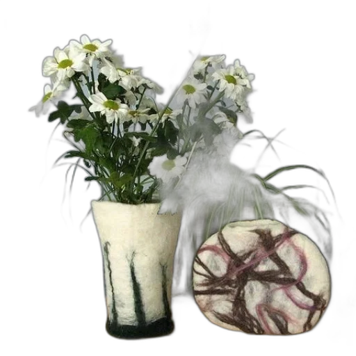 photorealistic, vase, white, flowers transparent PNG cut-out
