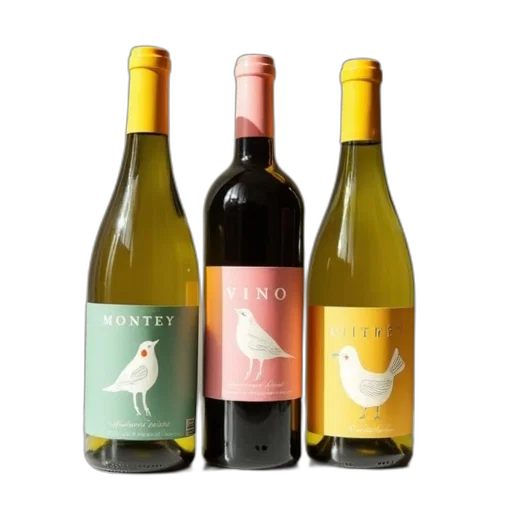 three, bottles, wine, displayed transparent PNG cut-out
