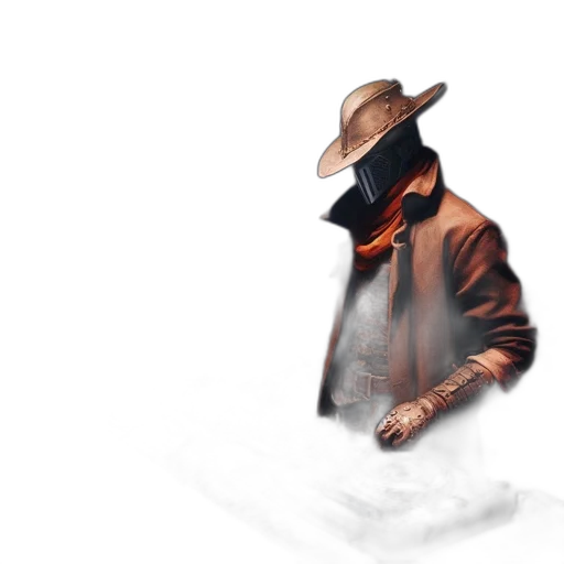 jacket, hat, mask, weapon transparent PNG cut-out