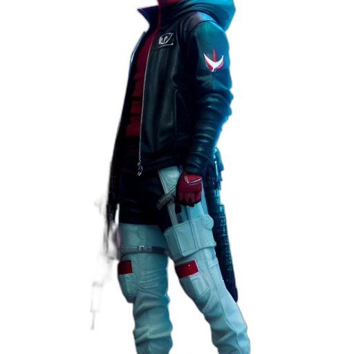 jacket, staff, weapon, mask transparent PNG cut-out