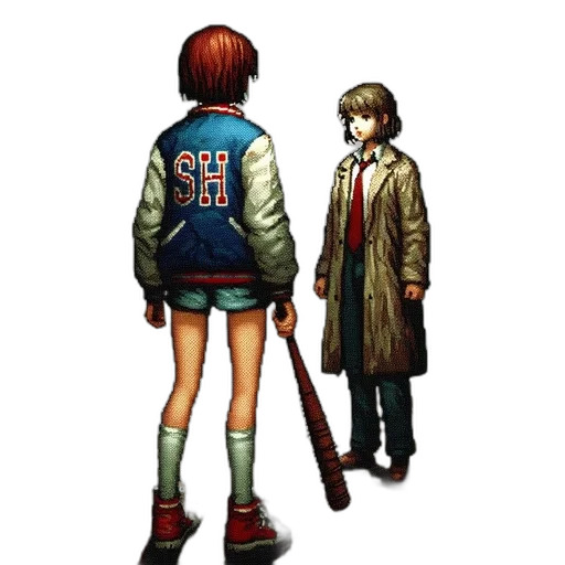 jacket, staff, weapon, pixel art transparent PNG cut-out