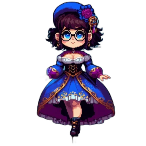 dress, staff, crown, pixel art transparent PNG cut-out