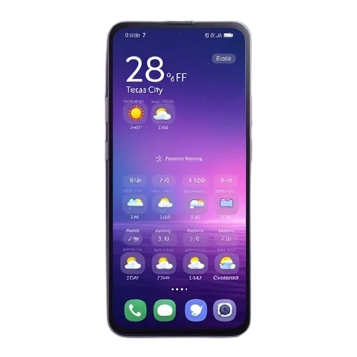 smartphone, screen, displaying, weather transparent PNG cut-out