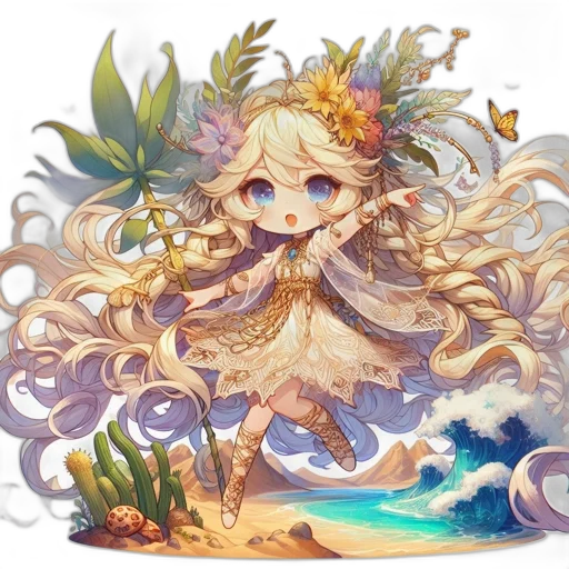 dragon, flower, staff, crown transparent PNG cut-out