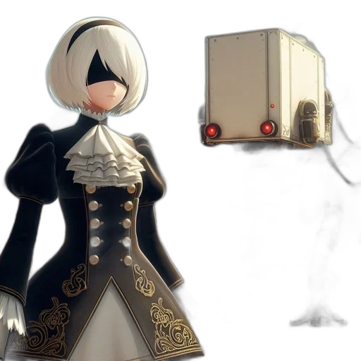 robot, jacket, crown, staff transparent PNG cut-out