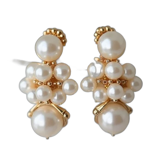 jewelry, pearl, cluster, earrings transparent PNG cut-out