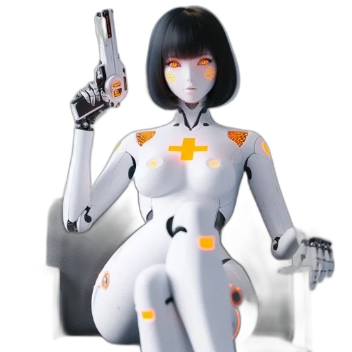 robot, weapon, concept art, 3d render transparent PNG cut-out
