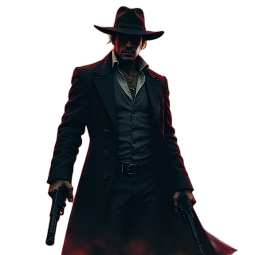 jacket, hat, weapon, staff transparent PNG cut-out