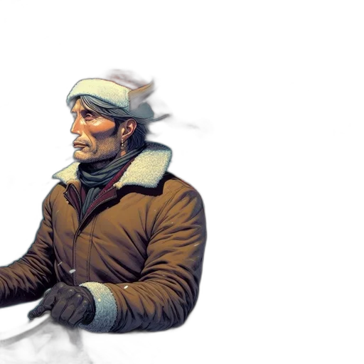 jacket, staff, hat, weapon transparent PNG cut-out