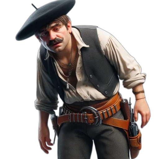 staff, hat, weapon, jacket transparent PNG cut-out