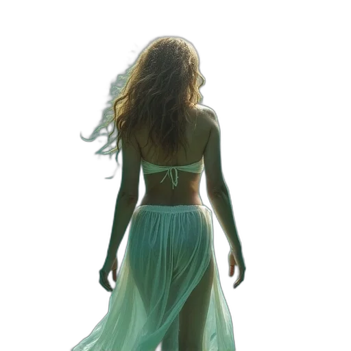 dress, hair, jewelry, staff transparent PNG cut-out