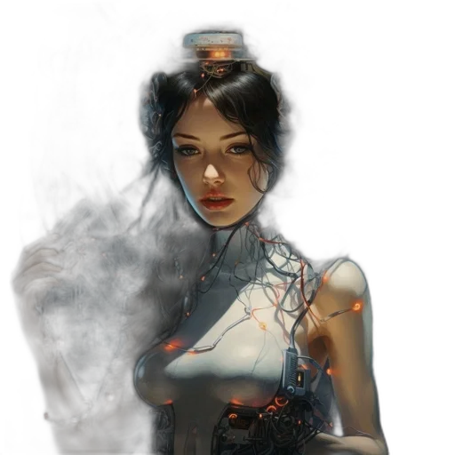 robot, dress, face, staff transparent PNG cut-out