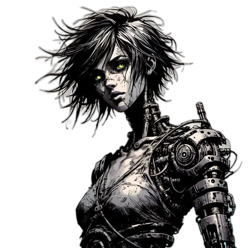 robot, face, comic book art, cyberpunk transparent PNG cut-out