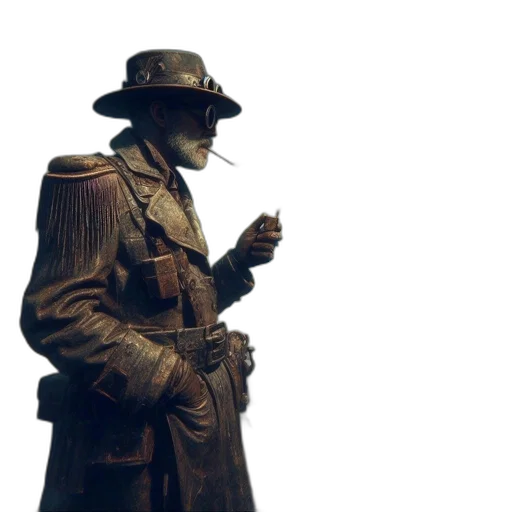 hat, jacket, staff, weapon transparent PNG cut-out