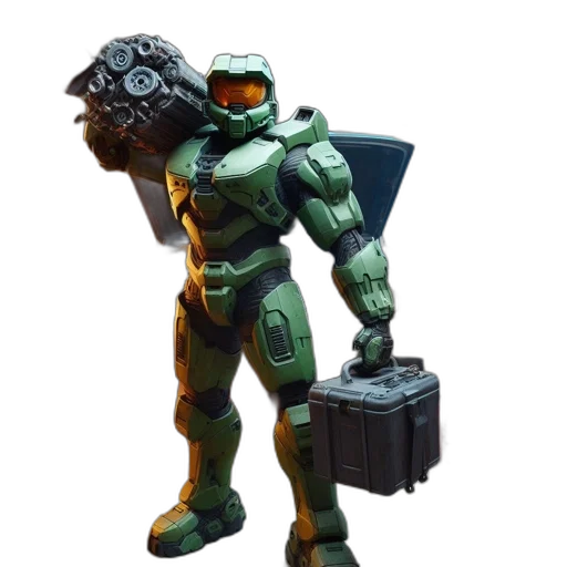 robot, weapon, concept art, 3d render transparent PNG cut-out