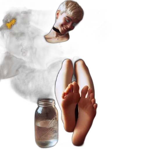 bottle, mask, shoes, photorealistic transparent PNG cut-out