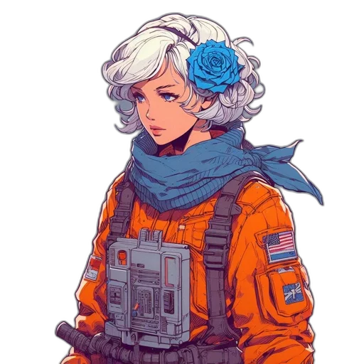 jacket, weapon, flower, face transparent PNG cut-out
