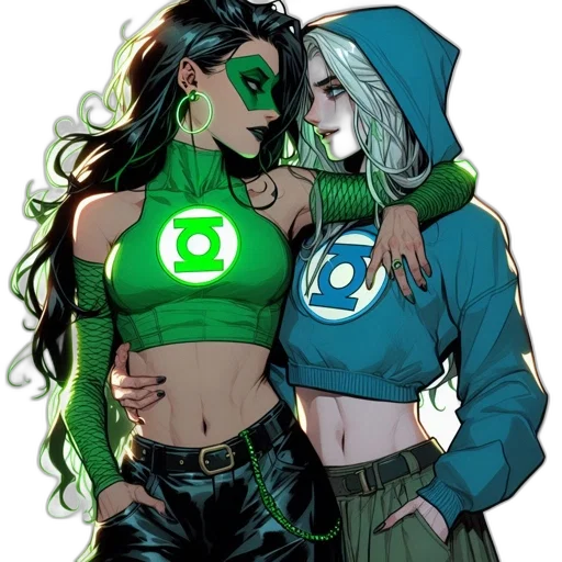 comic book art, concept art, green, two transparent PNG cut-out