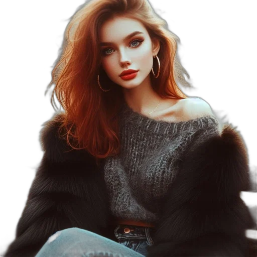 jacket, hair, jewelry, face transparent PNG cut-out