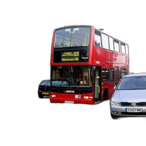 car, photorealistic, red, double-decker transparent PNG cut-out