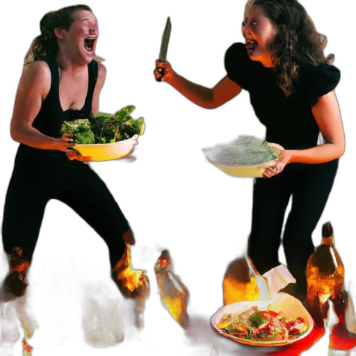 food, fire, two, women transparent PNG cut-out