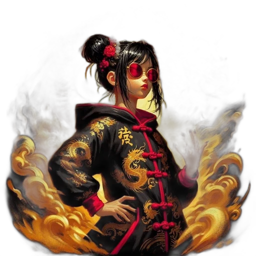 staff, jacket, dragon, fantasy art transparent PNG cut-out