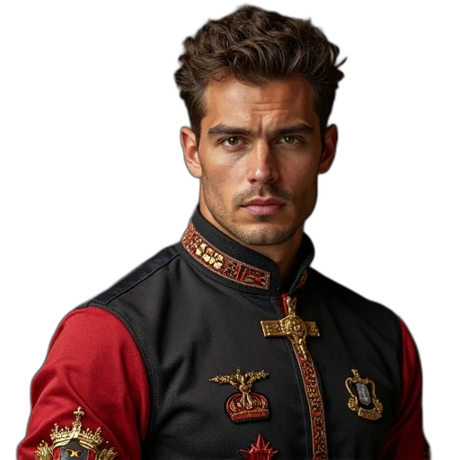 jacket, crown, face, staff transparent PNG cut-out