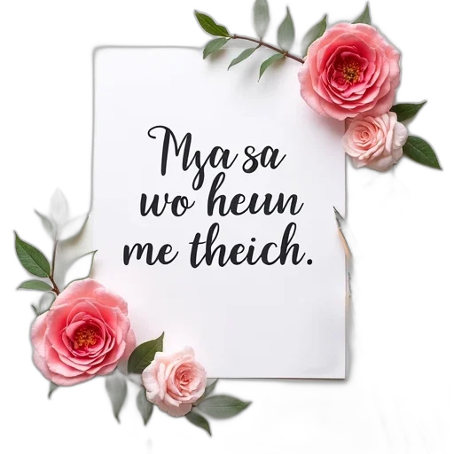 flower, notecard, calligraphy, quote transparent PNG cut-out