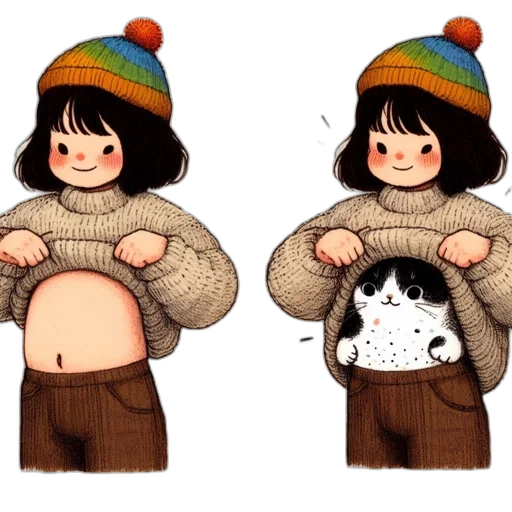 hat, jacket, dress, watercolor transparent PNG cut-out