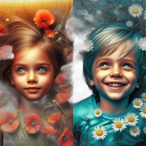 face, flower, photorealistic, oil painting transparent PNG cut-out