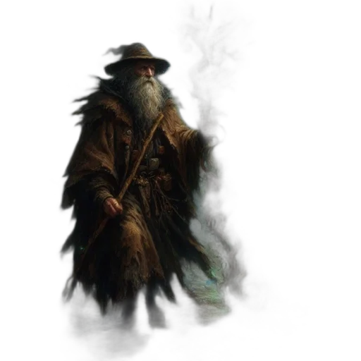 hat, jacket, creature, staff transparent PNG cut-out