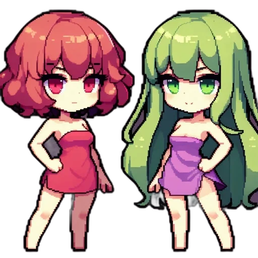 dress, pixel art, anime, watercolor transparent PNG cut-out