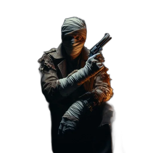 weapon, jacket, mask, staff transparent PNG cut-out