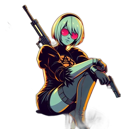 weapon, jacket, robot, staff transparent PNG cut-out
