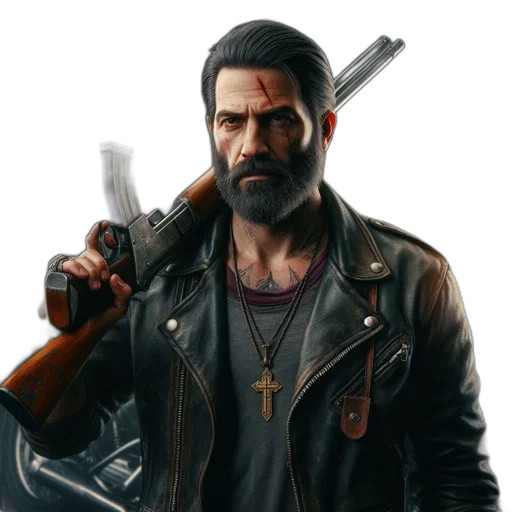 jacket, weapon, face, concept art transparent PNG cut-out