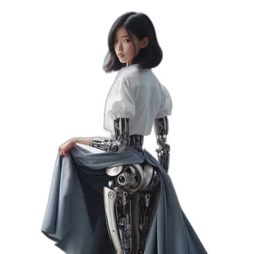 robot, dress, staff, sword transparent PNG cut-out
